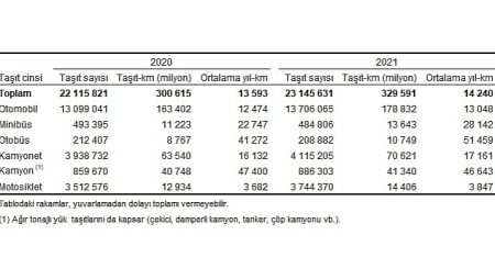 TÜİK: Toplam taşıt-km 329 milyar 591 milyon olarak hesaplandı